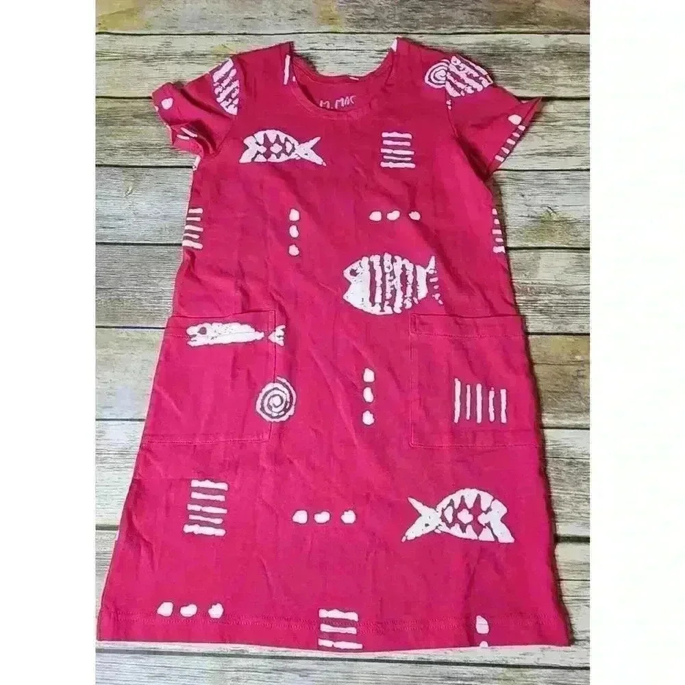 M. Mac Girl's Size LPink Rock Fish Patterned Shift Dress